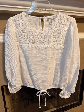 NWT En Focus Studio White Long Sleeve Blouse Size Small